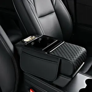 5-in-1 Center Console Cover With Cup Holder, Car Armrest Cover Pad, Tissue Box Slot, Mobile Phone Storage Slot, Suitable for Most Car Console Organizer, 13.8''x7''x3'' (Black)