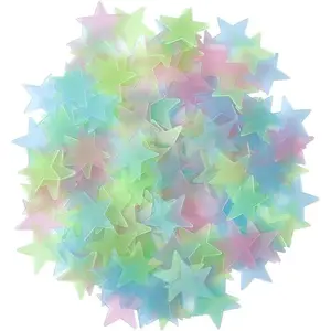5Pcs Colorful Glow in The Dark Stars Stickers for Ceiling Luminous Plastic Wall Decals 3D Starry Sky Murals Bedroom Home Decorations Night Light DIY Wall Art Room Ceiling Decor