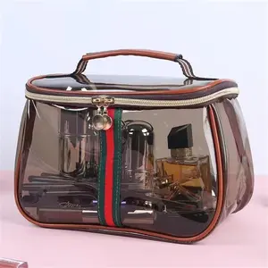 New Retro Vintage Vanity Bag, Waterproof Transparent Vintage Makeup Bag, Ladies Large Capacity Organizer, Travel Skincare Storage Case, Makeup Organizer Travel Case for Women (Brown)