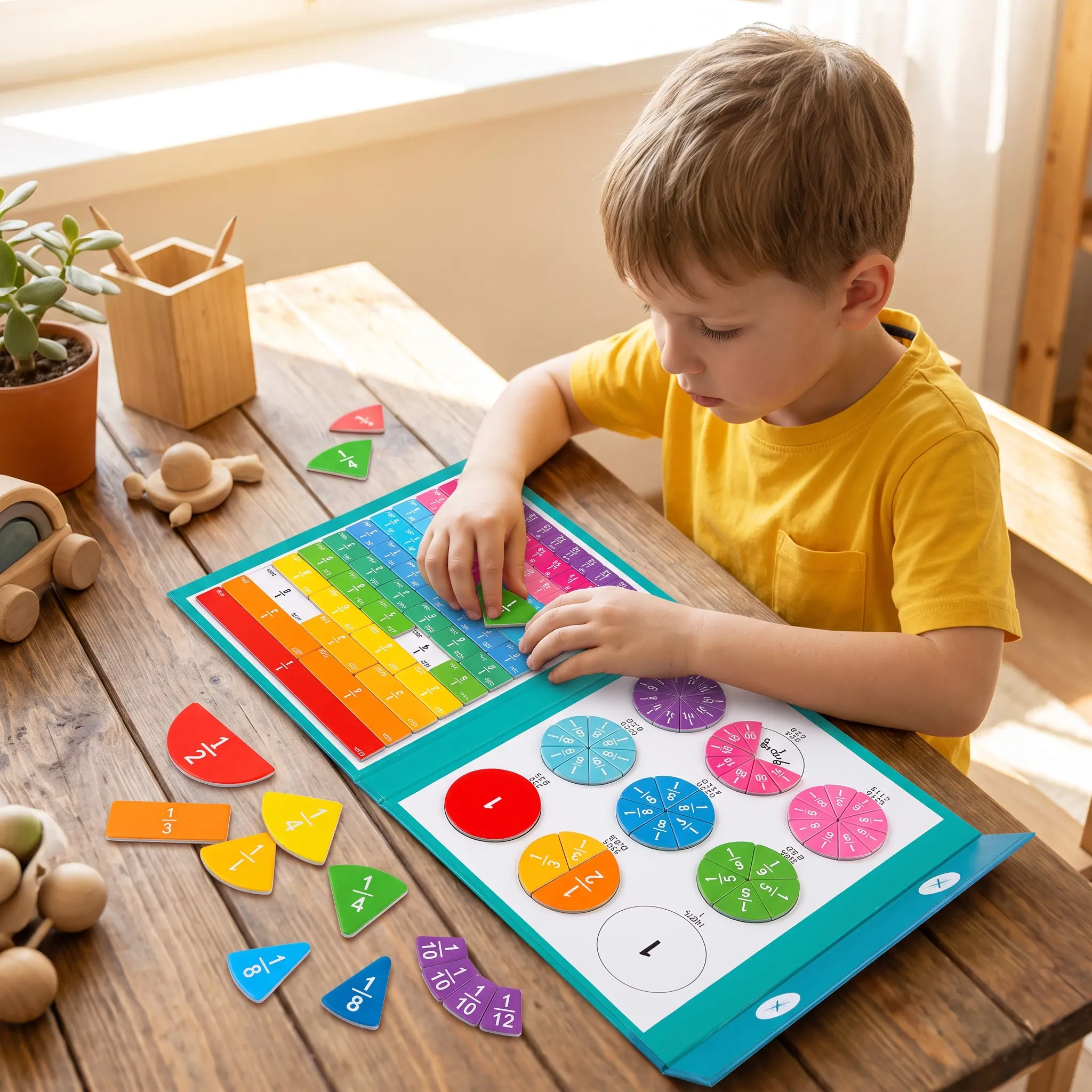 Magnetic Fraction Book Montessori Flash Cards - Wood Manipulative, Efficient Hands-On Learning Tool, Enhances Home Learning, Boosts Mathematical Abilities, High-Quality Paper+Plywood, Ideal for 3+ Years Kids, Great Birthday Gift for Teachers