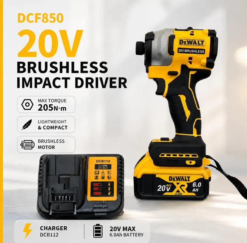 DEWALT 20V MAX XR Brushless Cordless Impact Driver Kit (DCF850) - 1/4” Hex Quick-Change Chuck, 6.0Ah Lithium-Ion Batteries, 3-Speed Trigger (0-1000/0-3000RPM), 0-2600IPM, 140N.m Max Torque, LED Light, Belt Hook Holders, for Wood/Metal, Carpentry, 0–1,000,