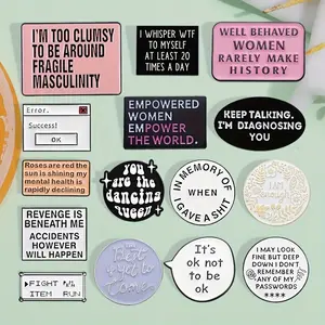 15PCS Cartoon Minimalist English Sentence Design Alloy Badges - Cute Enamel Brooch - Cuff Metal Pin - Shirts, Bags, Clothing Fashion Accessories - Perfect Gift for Friends and Family Who Love Collecting Pinbadges Pin Included Drop Set Pins