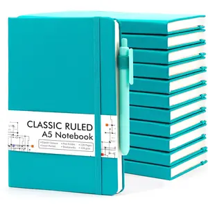 12 Pack Notebooks Journals Bulk with 12 Black Pens, A5 Hardcover Notebook Classic Ruled Journal Set with Pen Holder for School Business Work Travel Writing, 120 GSM, 5.1"x8.3",