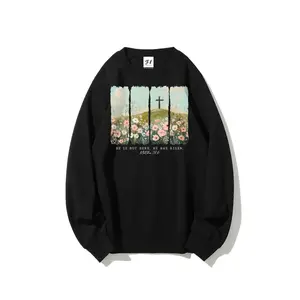 He is not here. He is Risen, Wildflower, Spring Easter, bunny, faith,Boho, Easter Christian Jesus Crew neck sweatshirt