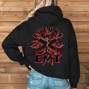 [Made in USA] Future EMT Hoodie, Edgy EMS First Responder Graphic Pullover Hoodie, Star Of Life Back Print Oversized Hoodie, Emergency Medical Student Outfit, EMT School Gift For Future EMT Men Women.