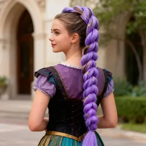 Easy Clip in Purple Ponytail Extensions 26 Inch Long Purple Braids Synthetic Fiber Box Braiding Hair for Cosplay Halloween Costume