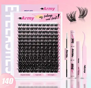 ArmyBeauty 8-18mm Mix Length Lash Cluster Set, Dense D Curl Natural Volume Eyelash Extensions Kit with Waterproof Bond & Seal, Remover and Tweezer for Home Application Makeup