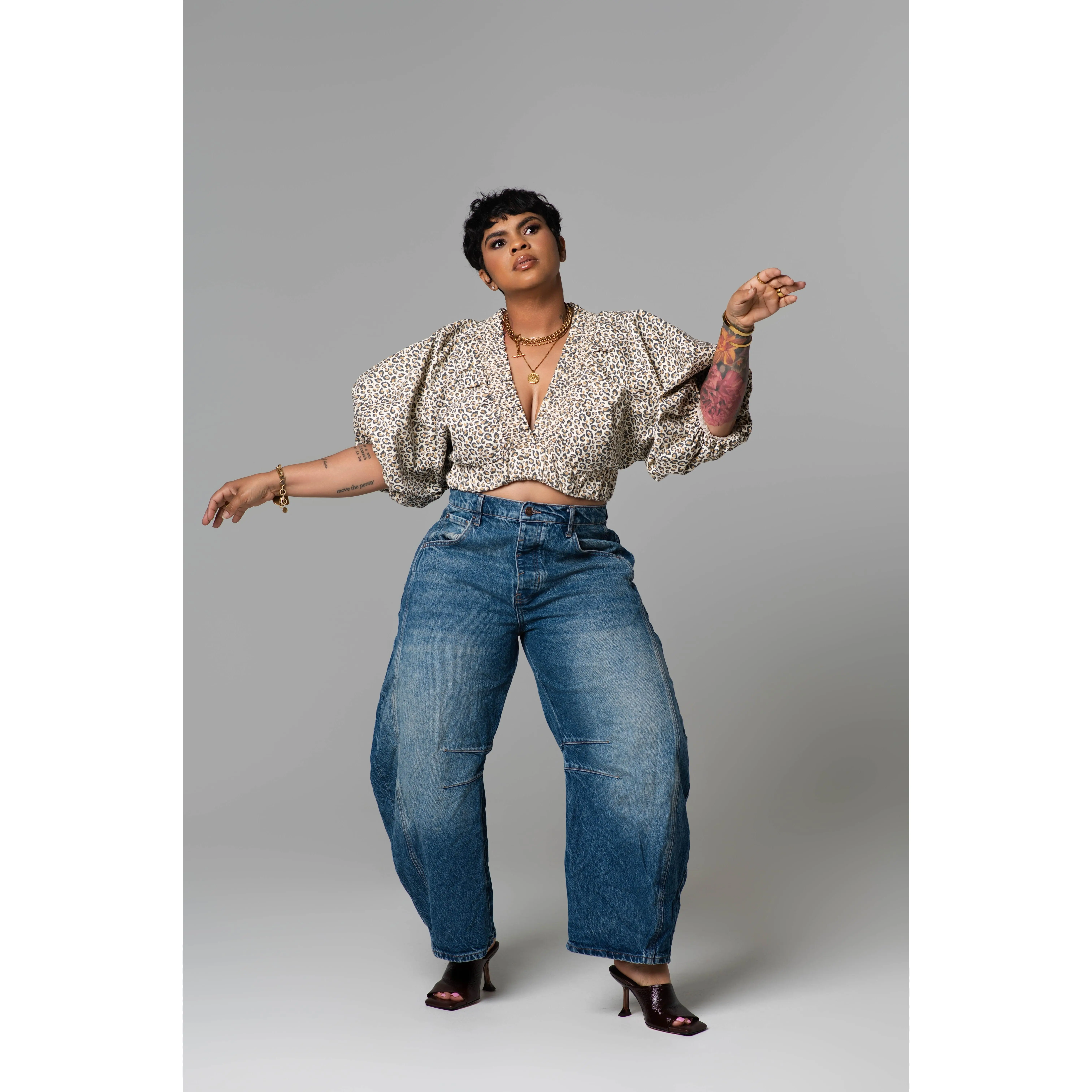 Lada Denim Puff Sleeve Cropped Top