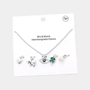 Heart Elephant Evil Eye Clover Freshwater Pearl Interchangeable Pendant Necklace