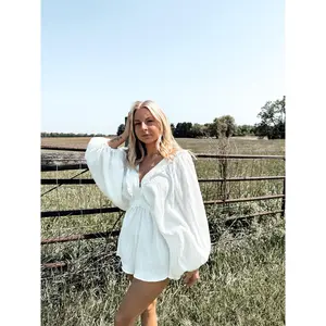 V-neck ruffled woven romper (final sale)