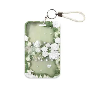Butterfly & Flower Pattern ID Card Holder, Name Tag Holder, 1 Count Creative Slide Cover Card Protector, Identification Badges & Supplies for Students School Office, Classroom Supplies