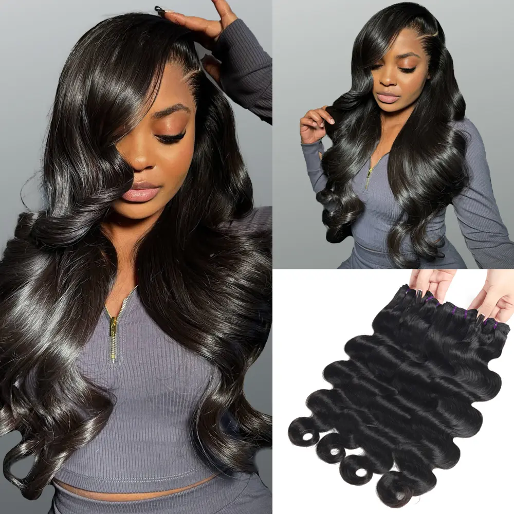 Beauty Queen Body Wave Bundles Human Hair 16A Unprocessed Virgin Remy Human Hair Full And Thick Natural Color Hair Extensions