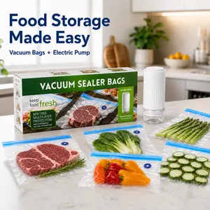 ZOKO Food Vacuum Sealer for Food with Vacuum compression pump, Handheld Saver Vacuum Sealer Machine with 15 Reusable Bags for 5X Preservation & Fresh
