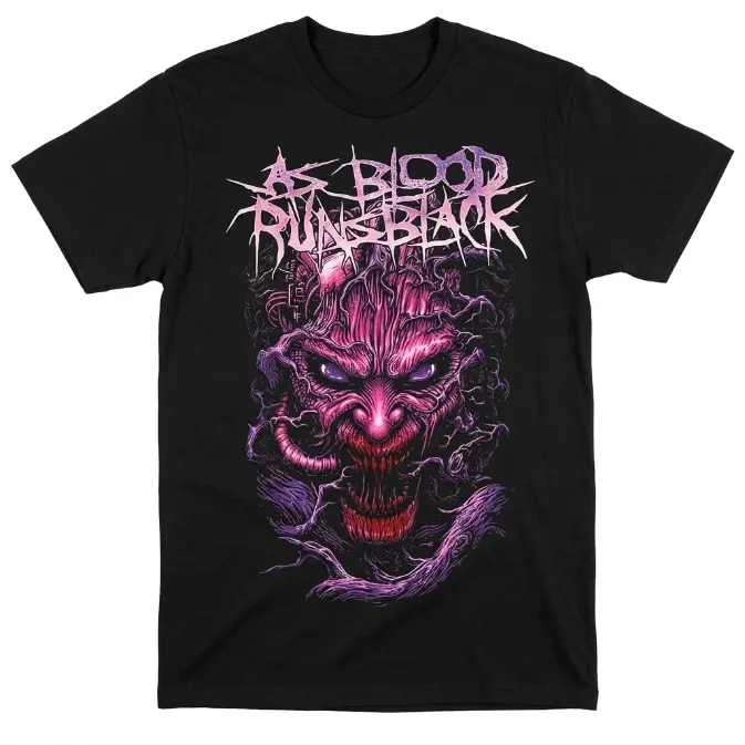 Men's Graphic T-Shirt with Vintage Demon Print - 100% Cotton Breathable Fabric, Edgy Punk Deathcore Metal Style, Distressed Purple Streetwear, Round Neck, Graphic Print, Biker, Aesthetic, Crisp After Wash, Dark Gothic, Concert‑Ready Tee