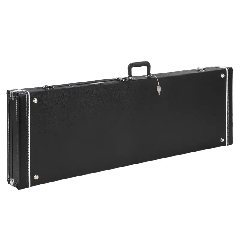 Leather Electric Guitar Hard Case - High-Grade, Durable, Shockproof, Scratch-Resistant Square Design with Precise Cutouts, Ergonomic Neck Cradle, Tailpiece Protection, Flat Black Finish - Ideal for Travel, Storage (Fits Most Standard Guitars), Interior St