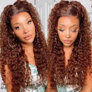 [NEW IN] Bling Hair 13x4 13x6 Chocolate Brown HD Lace Front Wig Deep Wave Frontal Wig Preplucked Colored Brown Curly Human Hair Wigs for Black Women