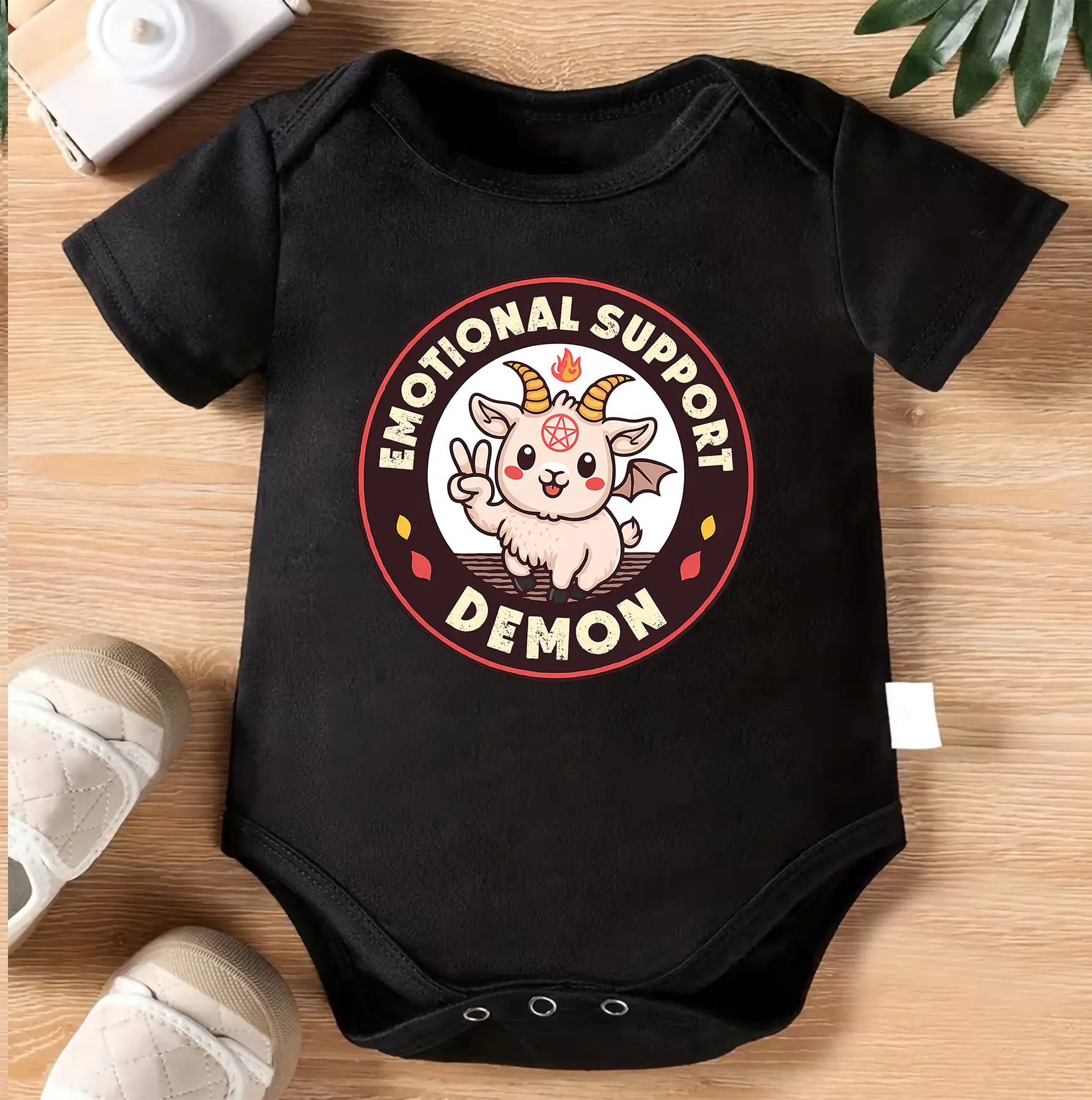 Emotional Support Demon Baby Bodysuit, Funny Goat Devil Onesie, Cute Gothic Infant Romper, Spooky Humor Baby Outfit, Alternative Baby Shower Gift, Halloween Toddler Clothes