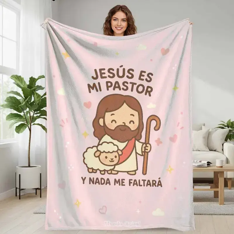 Jesus Is My Shepherd Flannel Blanket Religious Faith Theme Print UltraSoft Lightweight Decorative Throw Blanket for Couch Bed Living Room Church Prayer Room Cozy Sunday Mornings Home Accent