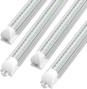 SHOPLED 8FT 100W 15000LM 6000K Cool White High Output Linkable T8 Tube Fixtures V-Shaped 8 Foot Lights for Garage Warehouse 4 Pack Integrated Utility Workshop LED Shop Light Clear Ceiling Wall Lighting Lamp Bulbs