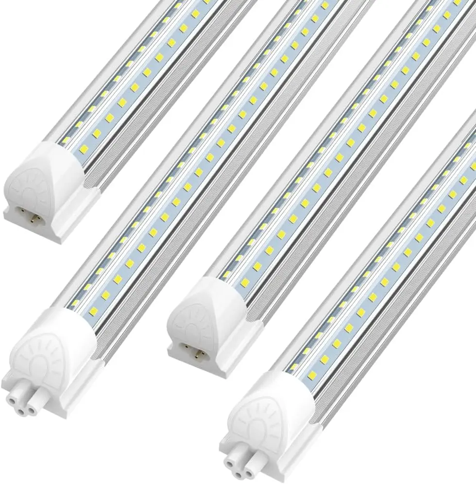 SHOPLED 4-Pack 8FT V-Shaped Integrated T8 LED Tube Fixtures, 100W 15000LM 6000K Cool White, Linkable High Output Lights with Seamless Connectors, Stable Light Output for Garage, Hotels, Parking Lot, Supermarkets