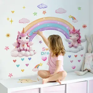 Rainbow Cloud Unicorn Wall Decals Set, 2 Sheets (30x90cm), Home Decor for Living Room & Bedroom, Easy-Remove Wallpaper Stickers