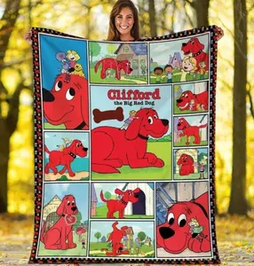 Clifford the Big Red Dog Blanket, Cartoons Blanket, Cute Dog Blanket, Red Dog Gift, Gift For Daughter, Sofa Blanket, Velveteen Blanket, Sherpa Blanket