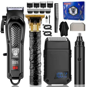 LARGNER-Professional Men's Hair Clipper Set, Cordless Hair Clippers Rechargeable Trimmer Kit with Cordless Hair Cutting and LED Display, Ideal Gift for Stylists & Home Use (Black)