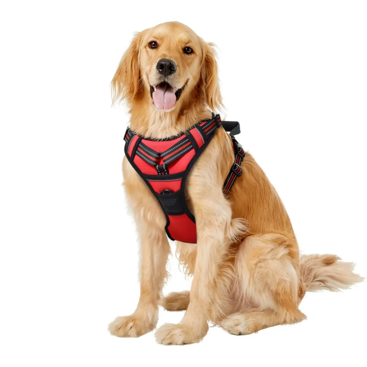 GDH-2132RD Padded Reflective Dog Safety Harness with 360 Stand, Adjustable Lightweight Pet Gear, Top Handle for Night Safety & Easy Outdoor Control, Fits Small to Medium-Large Dogs, Safety Harnesses