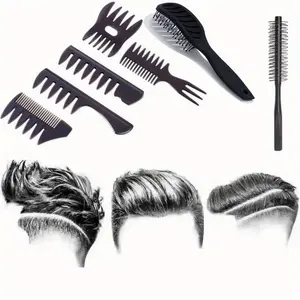 6/7 Pieces Black Hair Styling Comb Set - Wide Tooth Detangling, Shampoo and Teasing Combs for Men and Women, Suitable for Most Hairstyles
