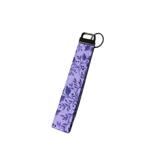 Purple Floral Cotton Key Fob Wristlet | Lavender Leaves Key Strap Holder | Purple Keychain | Floral Keychain