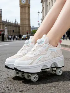 1 pair of roller skates (also known as heelys or four-wheeled skates), which allow for both walking and gliding, with retractable wheels, suitable for adults, teenagers, and children.