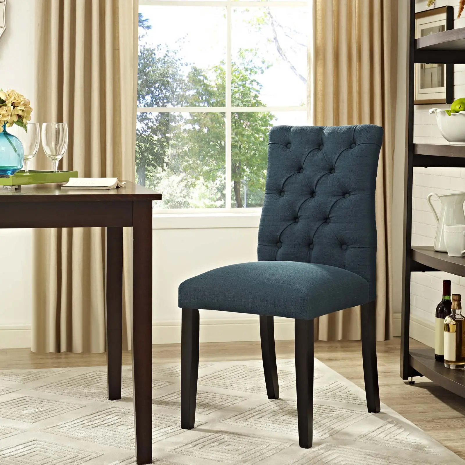 Modway Duchess Button Tufted Fabric Dining Chair in Azure