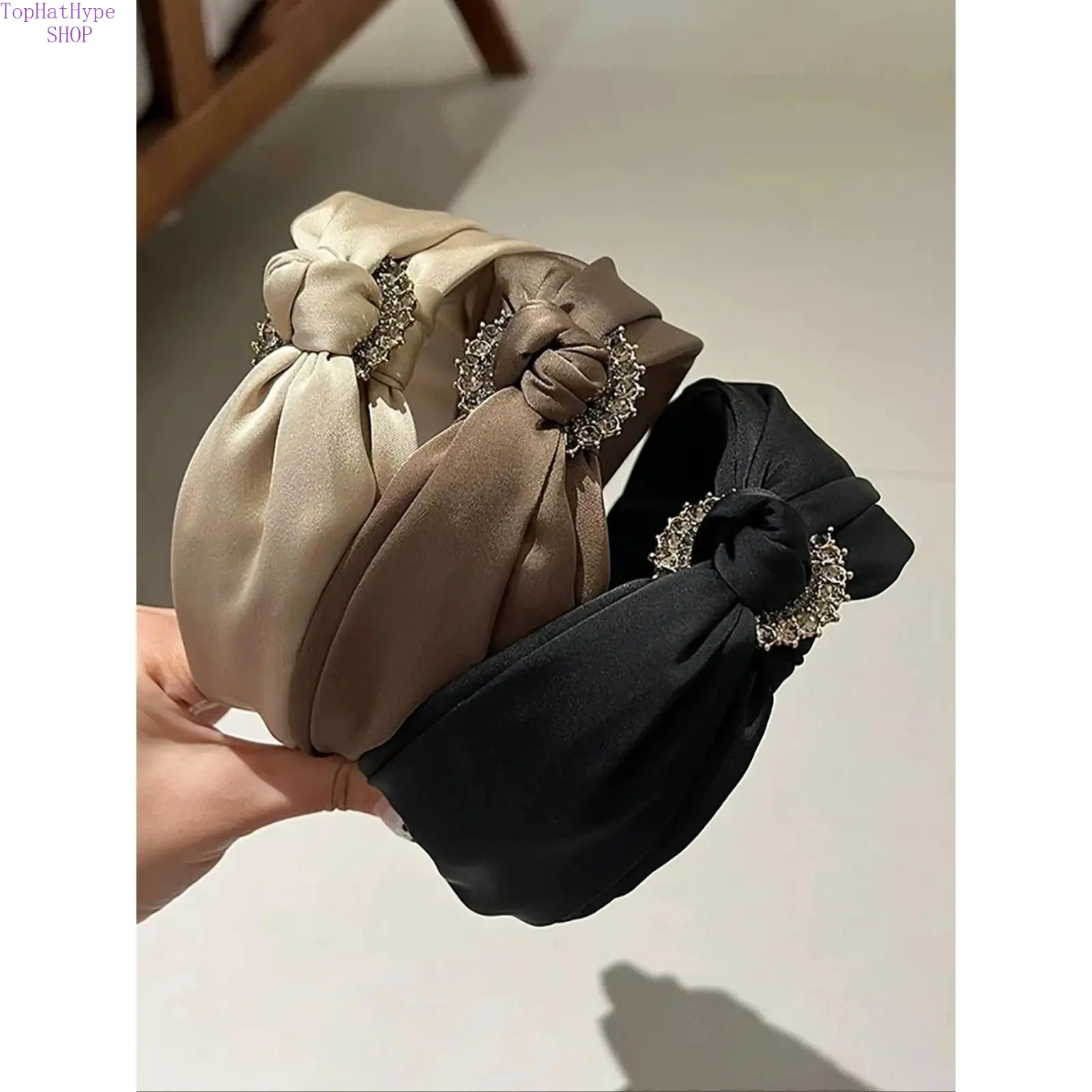 Women's Elegant Knotted Wide Bling Headband - Crystal Rhinestone-Embellished Solid-Color Hair Accessory, Ideal for Daily Wear & Weddings, Headbands for Women, Wide Headbands