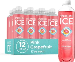 Sparkling Ice, Pink Grapefruit Sparkling Water, Zero Sugar Flavored Water, with Antioxidants and Vitamins, Zero Sugar, 17 fl oz Bottles (Pack of 12)