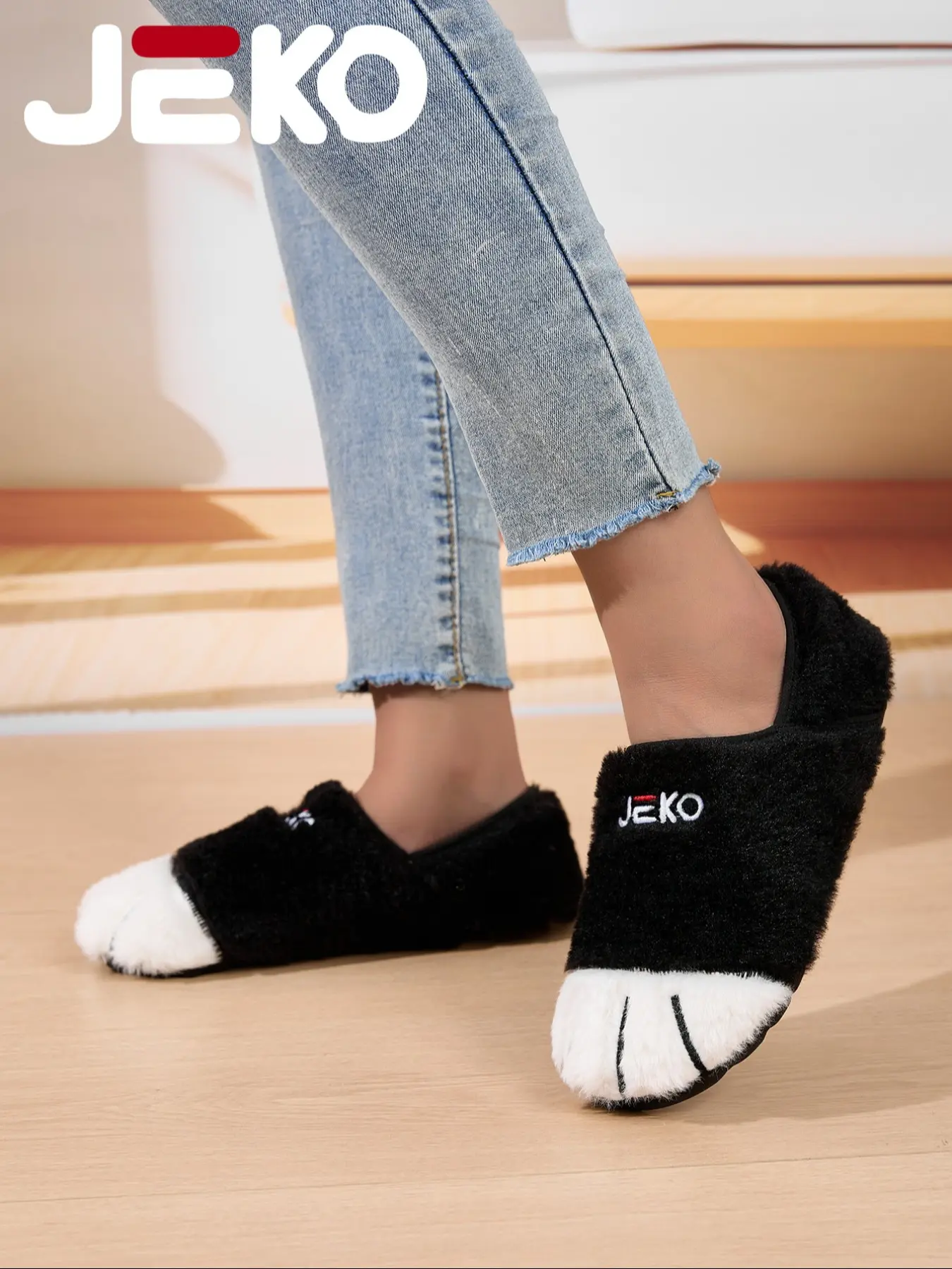 JEKO Indoor Sports Shoes-Unisex Fashion Cat Paw Design, Cute Soft Slippers, Comfortable Warm Non-Slip Casual Cotton Slippers, Rubber Sole, All Seasons, Casual Soft Slippers
