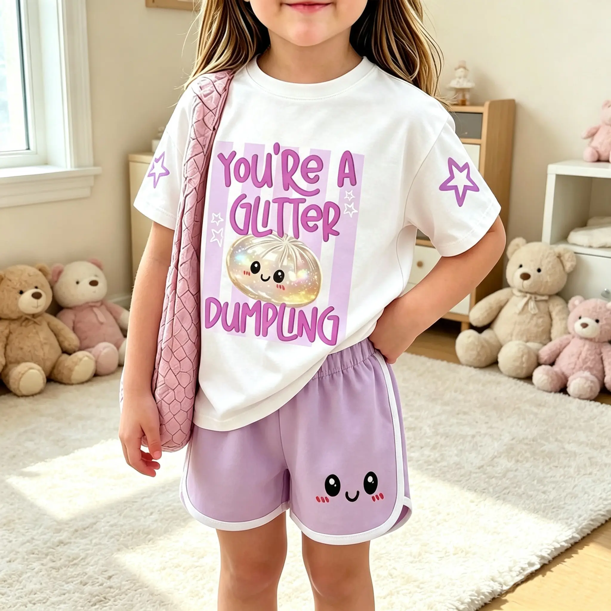 Girls 2-Piece Summer Outfit, Short Sleeve Graphic Top & Matching Shorts Set, casual Cute Kids Clothes for Back to School and Daily Wear Clothingsets Tee Set,back to school