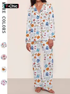 Gilmore Girls Matching Graphic Prints Pajamas Set, Pjs, Women's Cozy Fleece Loungewear, Long Sleeve Top, Elastic Waist Pants, Cute Stars Hollow Themed Christmas Gift.