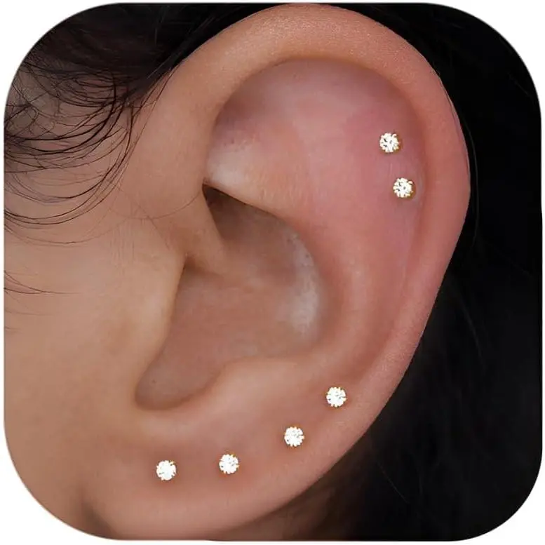 10 Pairs Small Stud Earrings for Women Diamond-Like Shine Cubic Zirconia Earrings for Sensitive Ears  Surgical Stainless Steel Tiny Stack Earrings for Multiple Piercing