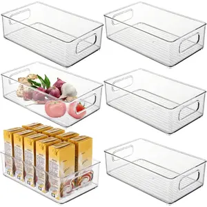 1/2/3Pcs Clear Pantry Storage Bins with Handles ，Stackable Refrigerator Organizer， Organizer Bins for Cabinets or Fridge
