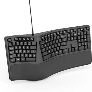 Keyboard Wired with Cushioned Wrist Rest, 110  Split Keyboard for PC (Black)