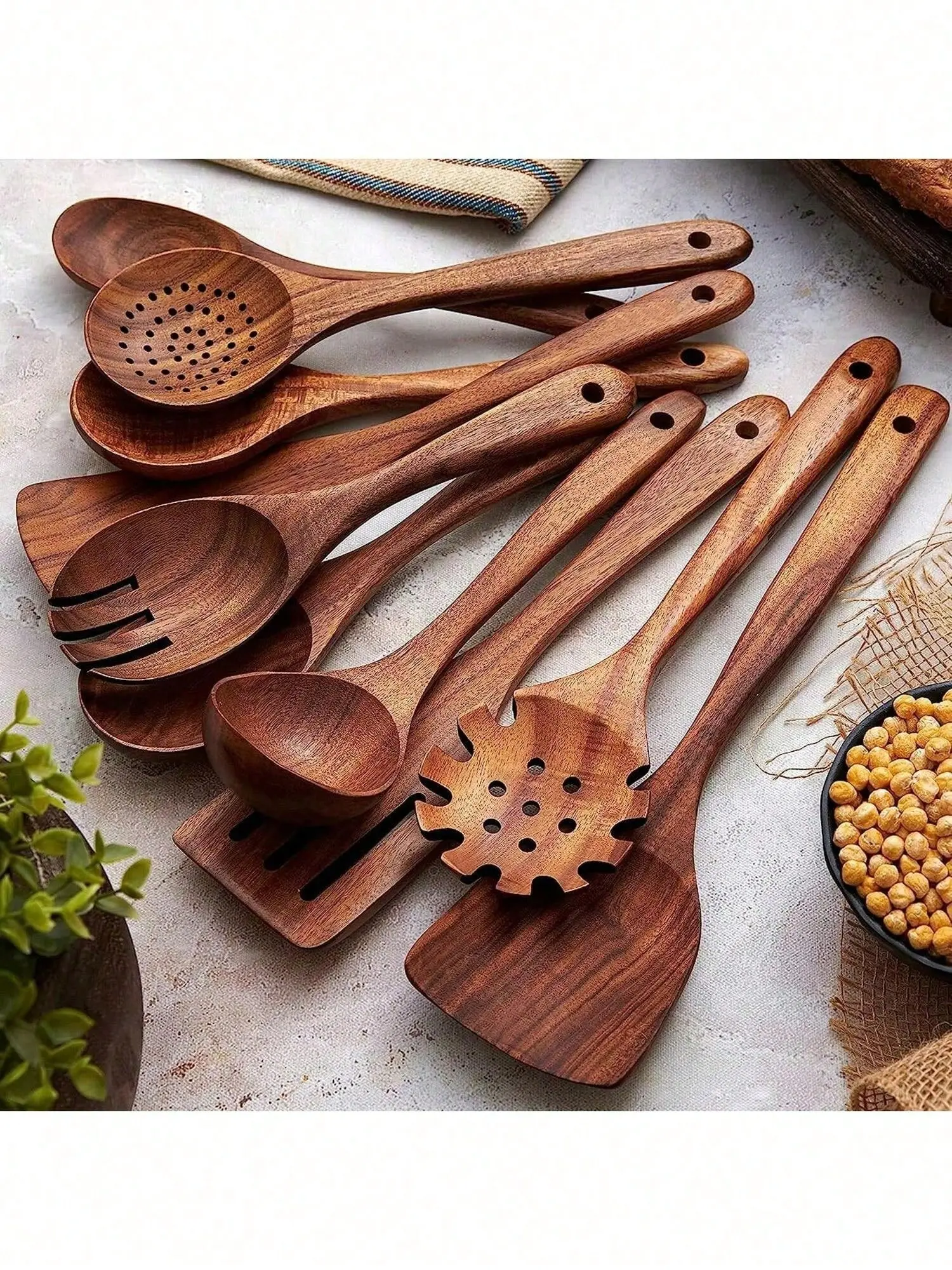 5-Piece Premium Acacia Wood Kitchen Utensils Set - Ergonomic Handles, Natural Eco-Friendly, Includes Solid Spoon, Tablespoon, Sauté Turner, Ladle, Heat-Resistant, Easy-to-Clean, Durable Kitchen Accessories for Non-Stick Pans (Home Gift), Wooden Cooking Ut