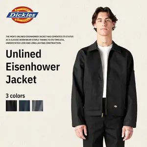 Dickies TJ15 Unlined Eisenhower Jacket, Full Zip Work Jacket, Men's Workwear, Relaxed Fit, Hidden Interior Pocket, Signature Workwear Twill Fabric