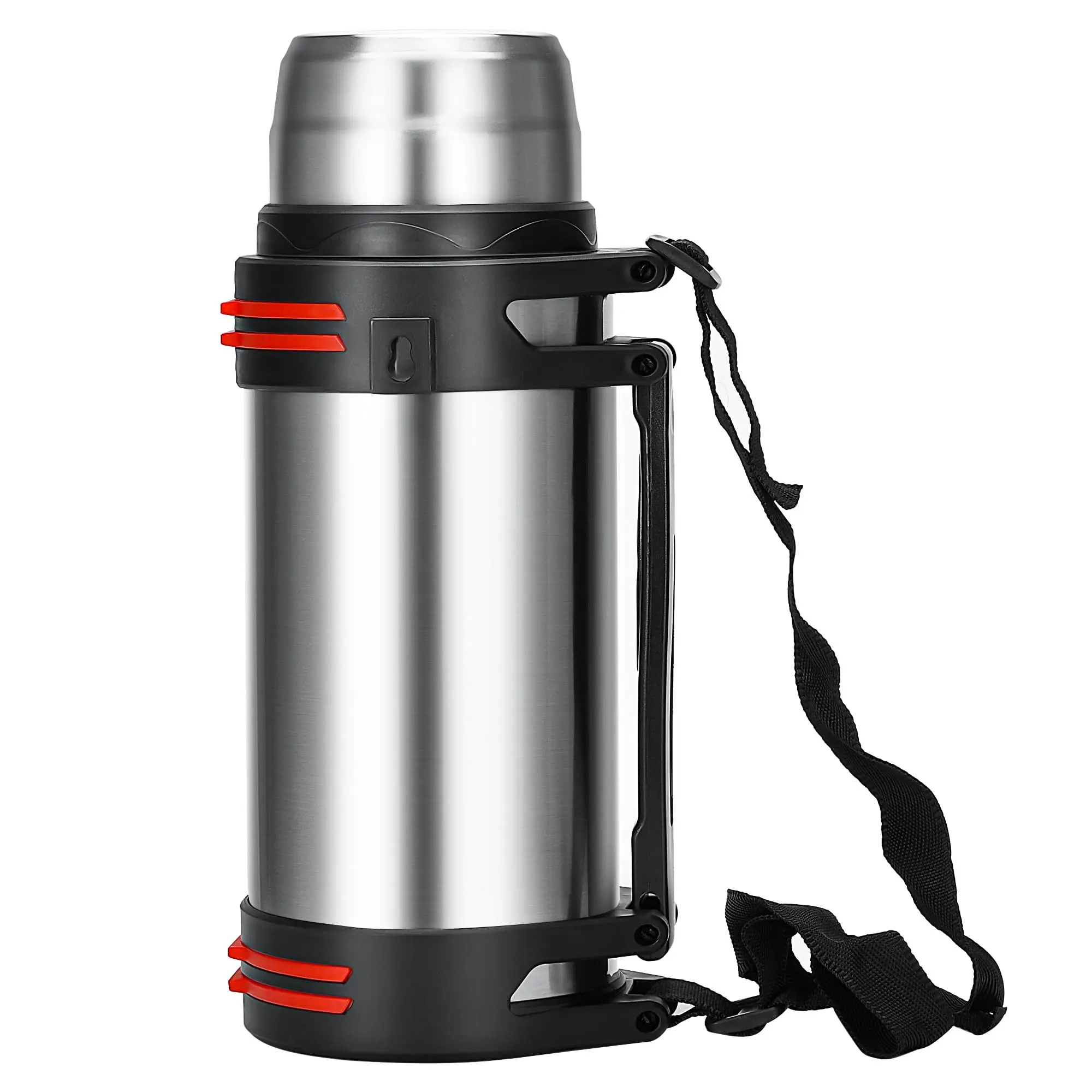 Large Thermosflask- 67oz Stainless Steel Drinkware Insulated Water Bottle for Travel with BPA Free Cup - 2L Oversized Vacuum Insulated Thermoses with Handle and Strap for Hot & Cold Drinks Thermal Insulated Container