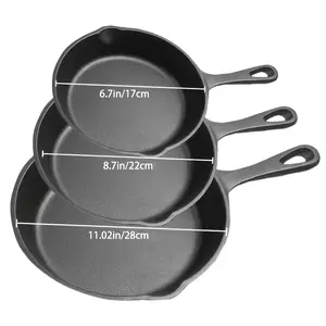 3pcs Heavy-Duty Cast Iron Skillet Pan Set - Pre-Seasoned Round Cookware with Stovetop & Even Heat Distribution, Featuring An Uncoated Skillet with A Handle, Versatile for Home Cooking, Outdoor Camping Grilling, Steaks, And Omelettes