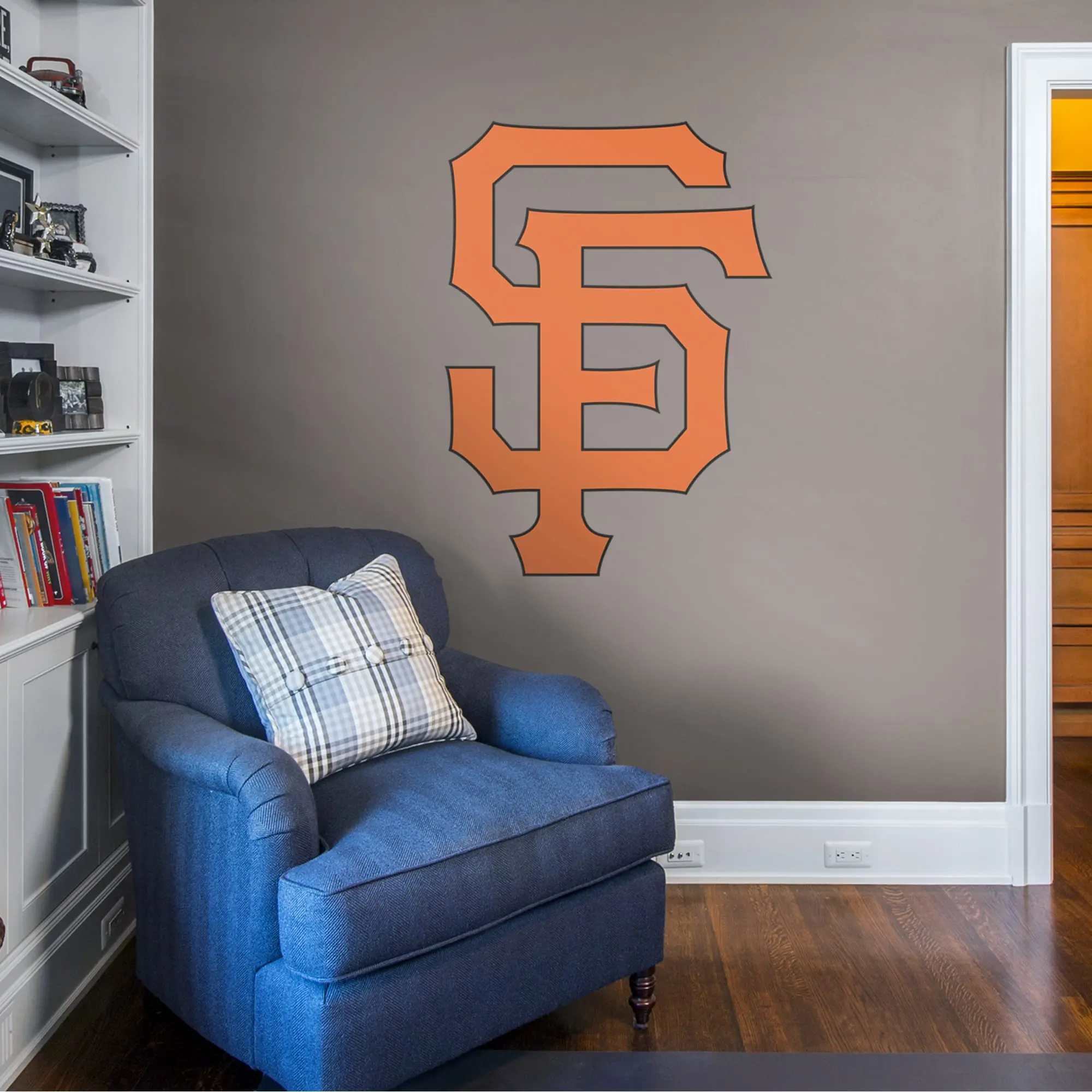 Official MLB San Francisco Giants Fan Decorative Vinyl Decal - RealBig Alternate Logo Collection, Low-Tack Easy-Remove Adhesive, Die-Cut Edge, 39"w x 47"h Reusable Orange Wall Sticker, Game Day Home Decor for Den, Bedroom