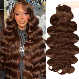 #4 Chocolate Brown Body Wave Bundles Corlored Human Hair Bundles Quick Weave Bundles Upgrade 15A Brazilian Hair Weave Bundles 1 3 4 Bundles