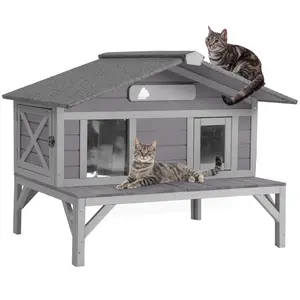Aivituvin-AIR92-M Premium Wooden Cat House for Feral Cats |Weatherproof Shelter|Outdoor Cat House