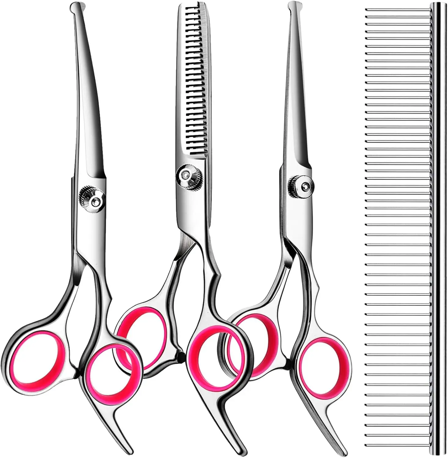 [4pcs Professional Grooming Scissors] 4pcs Pet Grooming Scissors Set, Grooming Tools, Stainless Steel Professional Dog & Cat Clippers, Universal Hand Orientation, Full Body Thinning & Trimming Kit for Home Use