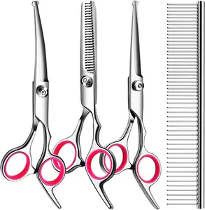 [4pcs Professional Grooming Scissors] 4pcs Pet Grooming Scissors Set, Grooming Tools, Stainless Steel Professional Dog & Cat Clippers, Universal Hand Orientation, Full Body Thinning & Trimming Kit for Home Use