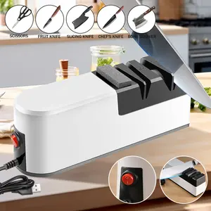 【FathersDayGift】Professional 4-Slot USB Quick Sharp Electric Knife Sharpener 3-Speed Compact Electric Blade Sharpener Easy-to-Clean Non-Slip BaseIdeal for Home Cooking, Knives & Scissors for Rough Sharpening, Easy to store